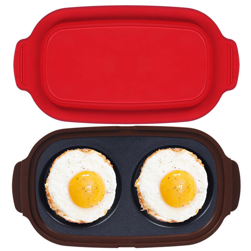 Quick-Heat Microwave Egg Cooker, Portable Poacher/Fryer Egg, Egg Cooker for Breakfast Sandwiches Maker for 2 Eggs, for Kitchen, Travel, Gifts Dishwasher-Safe (red) red