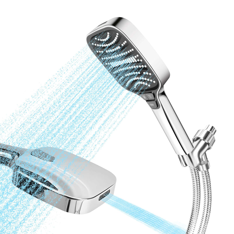 High Pressure Shower Head with Handheld Spray, 8-Mode Powerful Handheld Shower Head with High-Pressure Jet Setting for Bathroom Cleaning, Silicone Nozzles, gray