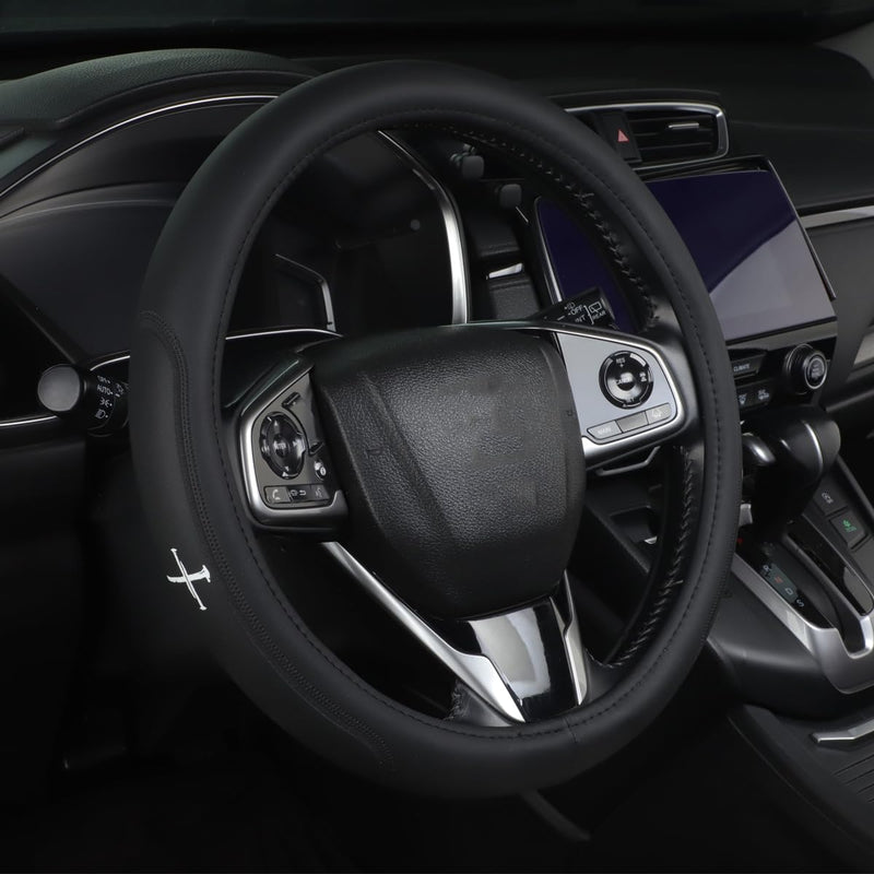 Premium Leather Steering Wheel Cover Compatible with Cross of Nails, Christian Religious Cross with Nails, Jesus Christ,Non-Slip, Breathable 14.5-15 inch Black-szj