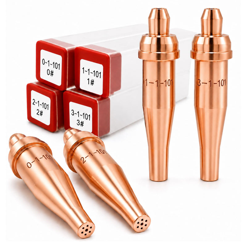 1-101 Series Acetylene Cutting Torch Tips Size 0-3, Fit for victor Style Heavy Duty Torch: CA 2460-90° etc, Include 0-1-101, 1-1-101, 2-1-101, 3-1-101, 4 Pack 1-101 Series: 0-1-101, 1-1-101, 2-1-101, 3-1-101