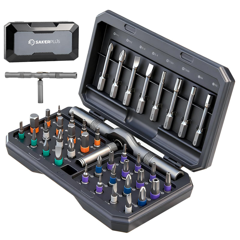Sakerplus 42 in 1 Magnetic Screwdriver Set, Ratcheting Screwdriver Kit,Detachable Multi-Functional Handle & 40pcs in Storage Case for Electronics, Furniture, DIY& Holiday Gifts(Grey) Grey