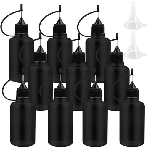 10Pcs 30ml Needle Tip Glue Bottle, 2 Funnel Includes,Black Black