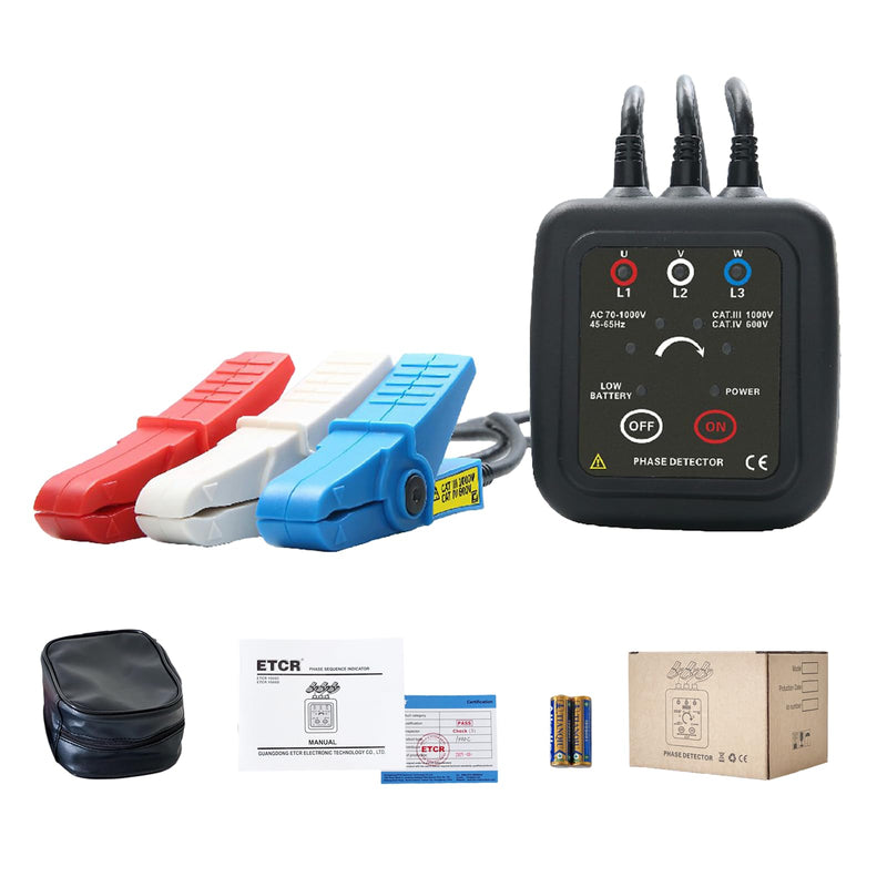 ETCR1000D Non-Contact Phase Sequence Tester, Phase Rotation Meter, AC 70-1000V, Wire Diameter 0.4-1.6 inch