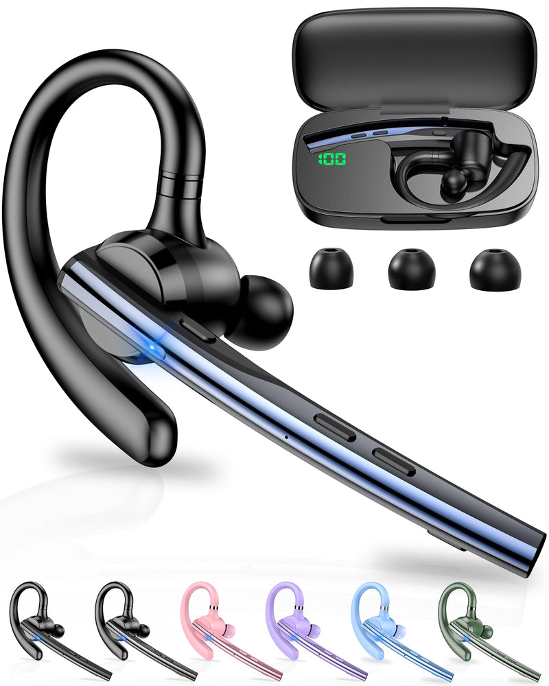 New Bee Bluetooth Headset V5.1 72H Talk Time Dual Mic with Mute Button for Business, Wireless Hand-Free Bluetooth Earpiece with 500mAh Charging Case for Cell Phone Calls Trucker Driver Laptop Blue M54