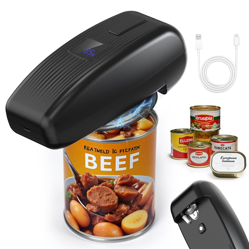 HuiJuKeJi LED Automatic Can Opener, Hands-Free One-Touch Operation Electric Can Opener, Auto-Stop Smooth Edge Safety & USB Rechargeable for Seniors Arthritis Effortless Opening Kitchen Gadget Gift