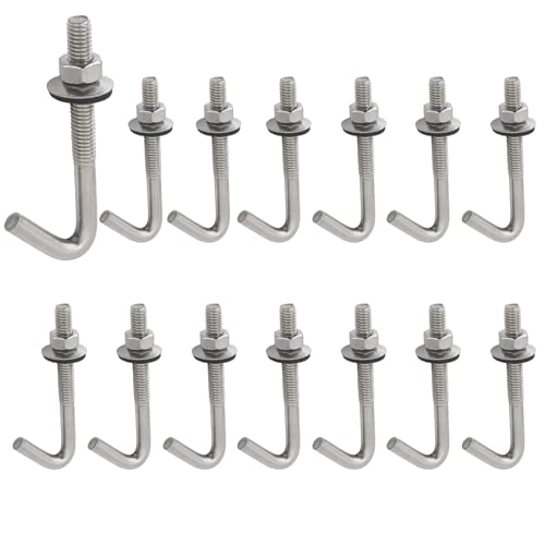 15 Pack J Hook Roofing Bolts M6 304 Stainless Steel Long Shank Roof Concrete Anchor Bolt with Hex Nut and Washer (M6x50mm) M6x50