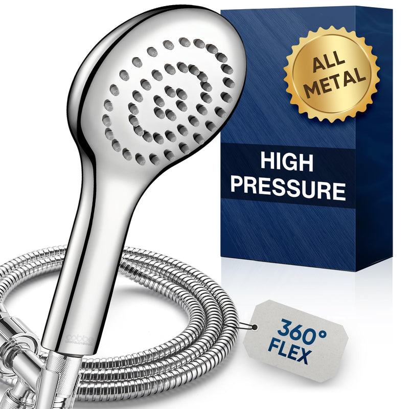 Cobbe All Metal Shower Head with Handheld - Solid Stainless Steel High Pressure Showerhead & Spray Wand Combo, Heavy Duty Leak-Proof Design, Water Saving Eco-Flow (Mirror Polished) Chrome