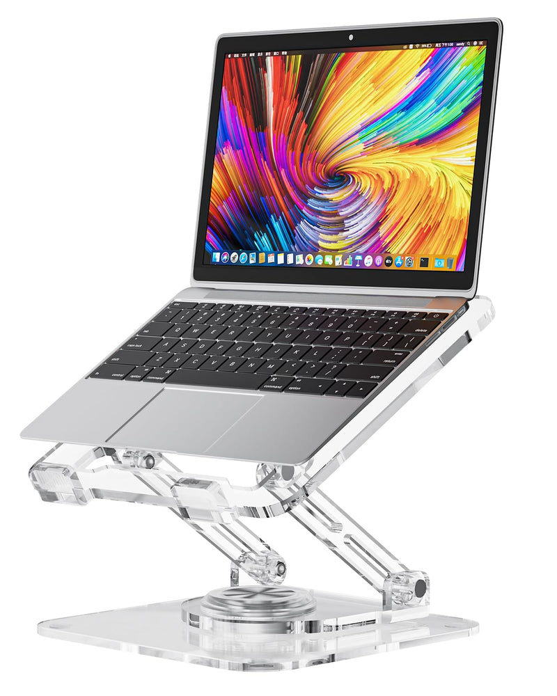 Laptop Stand for Desk - Adjustable, Foldable Clear Acrylic Riser with 360° Rotating Base, Ergonomic Laptop Holder for MacBook Pro/Air & 10-16” Notebooks Acrylic - Transparent color