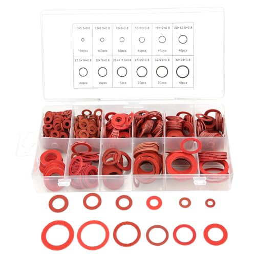 600Pcs Fiber Washers, 12 Sizes Insulated Fiber Washers Assortment, 0.8mm Thick Red Steel Paper Washer, Insulation Washer Assorted with Storage for Electrical Connections