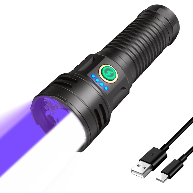 XLENTGEN 2-in-1 LED Flashlight with 395nm UV Flashlights & White Light, Rechargeable Magnetic Flashlight, 4 Lighting Modes, Waterproof for Camping, Hiking, Stain Detection, Currency Identification