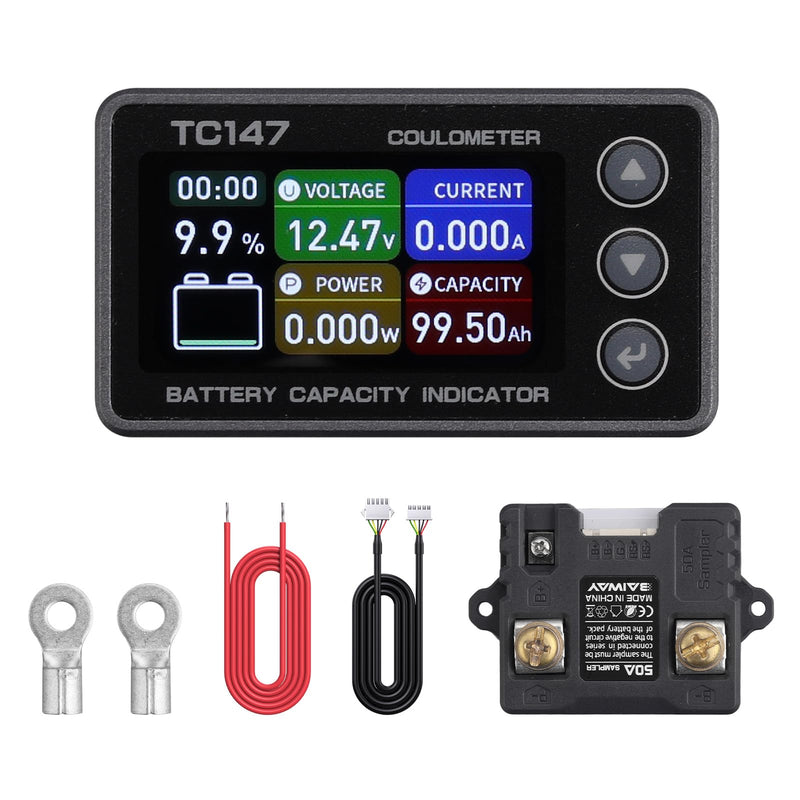 BINTA 0-50A Small Battery Monitor Shunt Voltmeter Ammeter for Lifepo4 Lithium, Backlight Waterproof Battery Meter for Auto Car RV Motorhome Golf Cart Portable Power Systems
