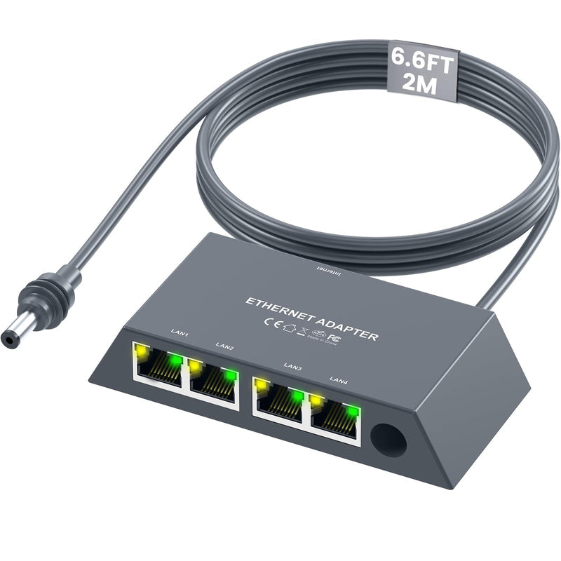 Starlink Gen3/Mini Ethernet Adapter(2M) with 4 RJ45 Ports,Multi Ports Starlink Ethernet Adapter with Wired External Network for Other Devices and Network Cable[4 Devices Networked Simultaneously]