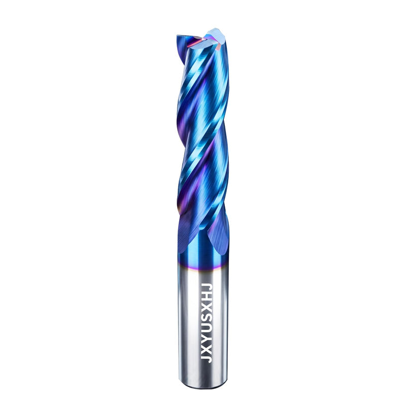 VIC034 CNC Router Bits 3 Fluter Up Cut 1/2 inch Shank 4 inch Total Length with Nano Blue Coating Solid Carbide Square End Mill for Wood Mortises Carving （Up Cut, 1/2S*1/2D*2CL*4OVL