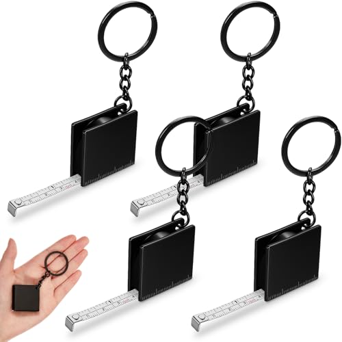 Quelay 4 Pcs Mini Tape Measure Keychain,Small Measuring Tape,Black Black