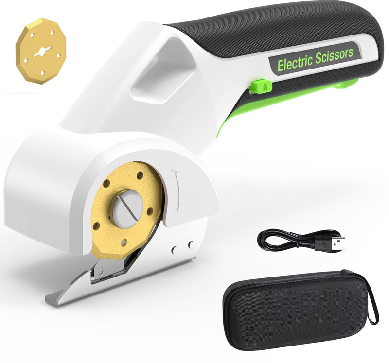 2026 NEW 4V Cordless Electric Scissors Tools, Cardboard Cutter with 2 Titanium Blade Accessories, Safety Lock, Rotary Cutter for Cardboard,Gifts for Men&Women - Glossy White