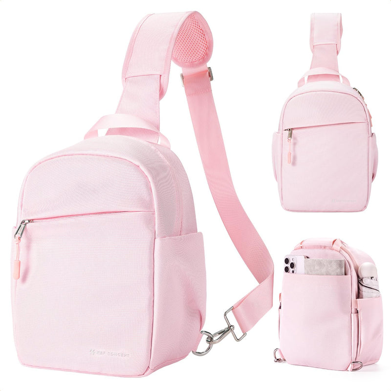K&F CONCEPT Camera Sling Bag, Compact Crossbody Bag for DSLR Mirrorless | Lightweight Fabric, with Tripod Holder, Quick Access & Custom Dividers, Men & Women, for Sony Canon Nikon, Light Pink, BS06 Sling Bag-5L