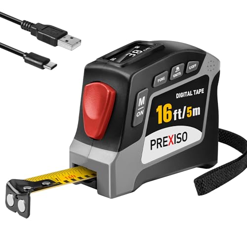 PREXISO 2-in-1 Digital Tape Measure, 16Ft Digital Measuring Tape Auto Lock Grey