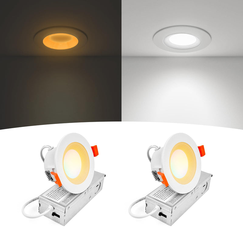 3 Inch Anti-Glare Recessed LED Lights with Night Light, Deep Baffle Downlight, Dimmable, 2700K-5000K 5CCT Selectable, with Junction Box, Canless, 680lm, ETL Listed, White, 2-Pack 3 Inch -2 Pack