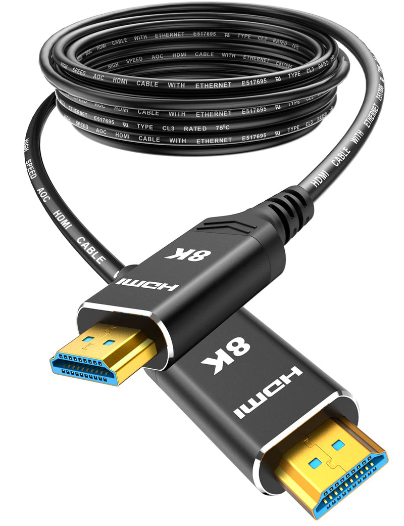Highwings 50 ft/15.24M HDMI Cable Fiber Optic 8K & 4K, in-Wall CL3 Rated Long HDMI 48Gbps High Speed [8K@60Hz] Dynamic HDR/eARC/HDCP 2.2&2.3/ 3D, from Source to Display Compatible for Desktop GPU 50 feet 8K@60Hz-1 Pack Black