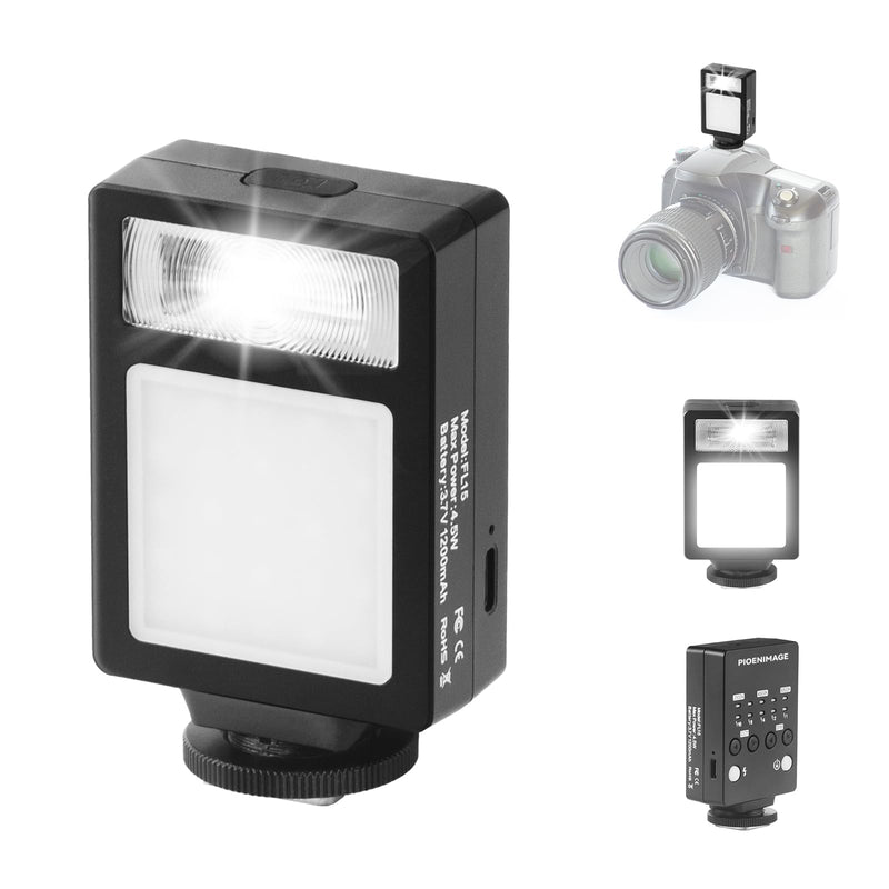 Camera Flash with Video Light, 2500K-6500K Mini Flash Speedlite, Adjustable Brightness Small Camera Speedlight, Universal Single Contact Hot Shoe Mount, Compatible with Canon/Nikon/Sony/Fuji/DSLR Black B