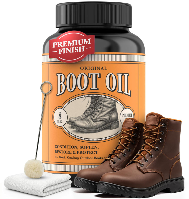 Leather Boot Oil for Work & Cowboy Boots – Deep-Conditioning Formula, Restore and Protects Dry, Cracked Leather Boots & Shoes 16oz