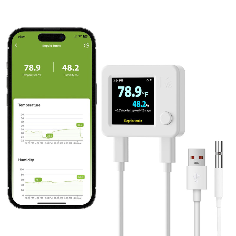 MOCREO WiFi Reptile Hygrometer Indoor Thermometer, Smart Humidity and Temperature Sensor, Remote Monitor with App & Email Alerts, 2-Year Data Export, 80DB Beep, for Greenhouse Incubator White