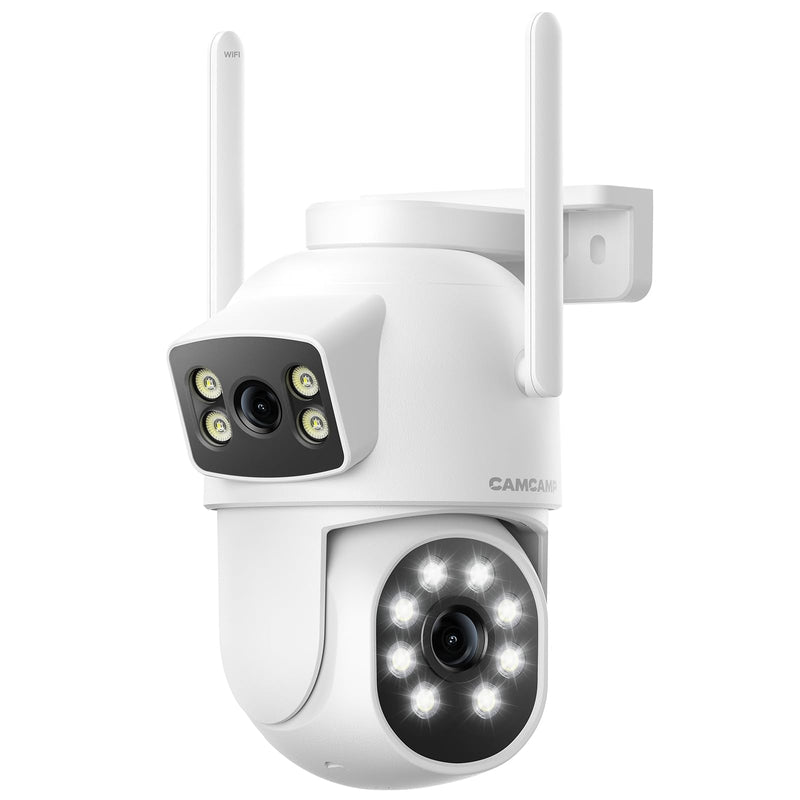 Dual Lens Security Cameras Wireless Outdoor, 2K Full HD Video, 360° View Pan/Tilt Home Security Camera with Color Night Vision, PIR Alarm, 2.4G/5G WiFi, Auto Tracking, 2-Way Audio, Easy to Install Single Camera