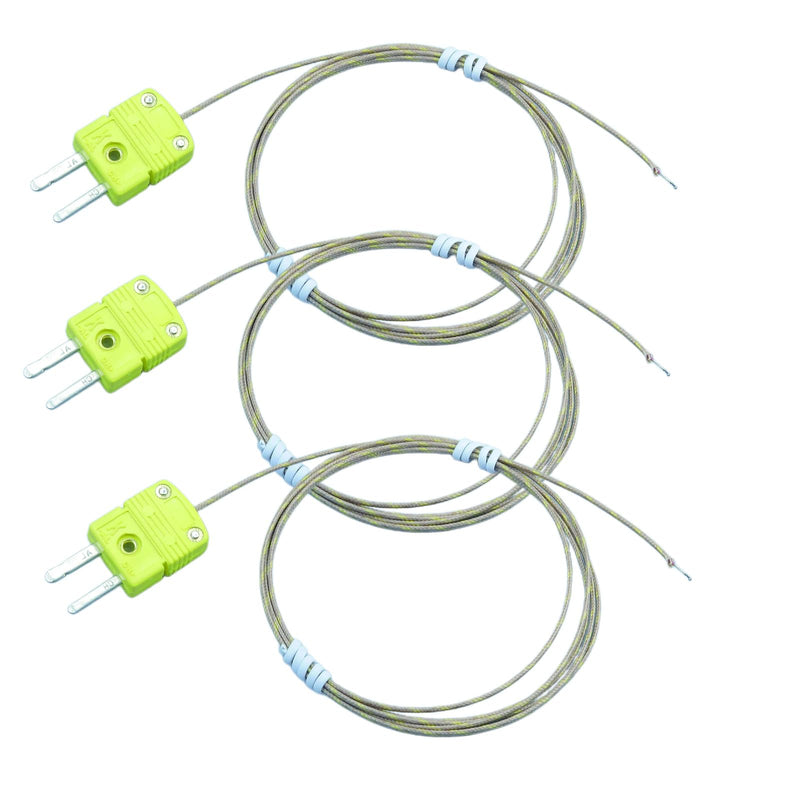 Three-Piece K-Type thermocouple Probe Set with Fiberglass Cable 47 inches Long Temperature Range -50°F to 900°F Three thermocouple sensors Included
