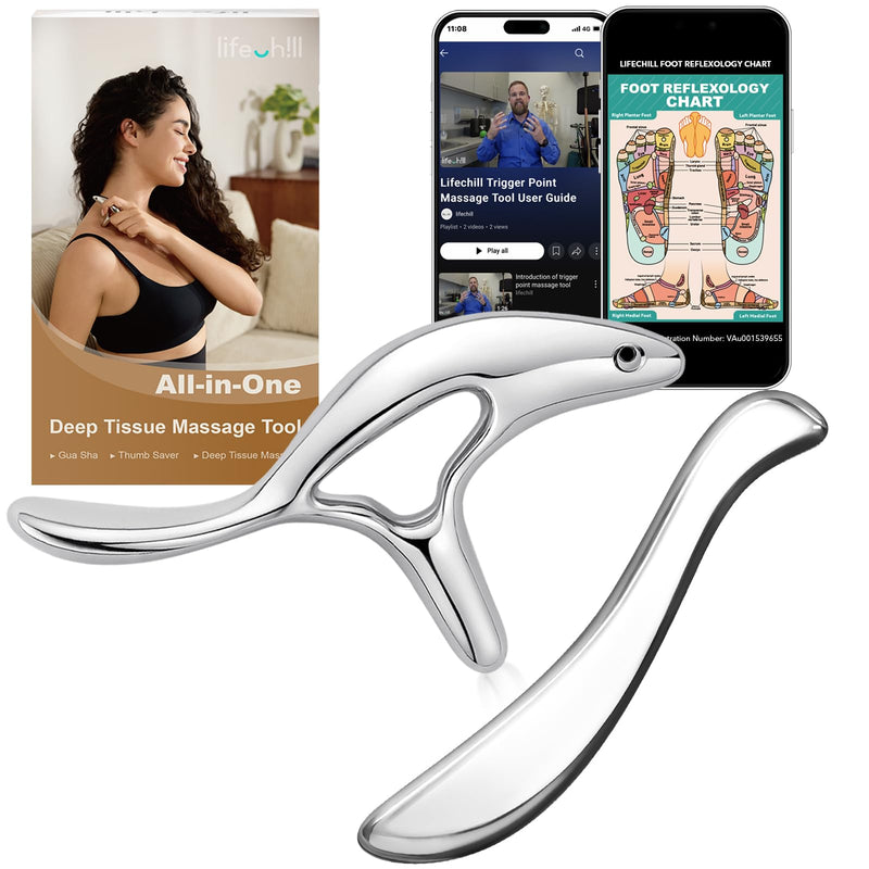 lifechill Metal Massage kit,Stainless Steel Body gua sha Tool,Pressure Point Trigger Point Massage Tool for deep Tissue Pain Relief,Muscle Scraper Tool for Fascia Release,Lymphatic Drainage Massager S 2