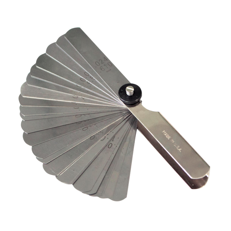 Feeler Gauge, English & Metric, 26 Leaves, 1/2" Width at Tip | Straight Blade,0.0015" to 0.025" (0.038 to 0.889 mm), Made in USA Straight Blade 0.0015" to 0.035"
