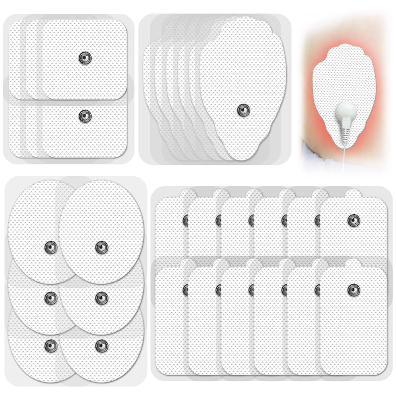 TENS Unit Electrode Pads 30PCS, 3.5mm Snap Replacement Pads Compatible with AVCOO, Belifu - 4 Assorted Sizes Reusable Self-Adhesive Electrodes for Muscle Stimulator Pain Relief