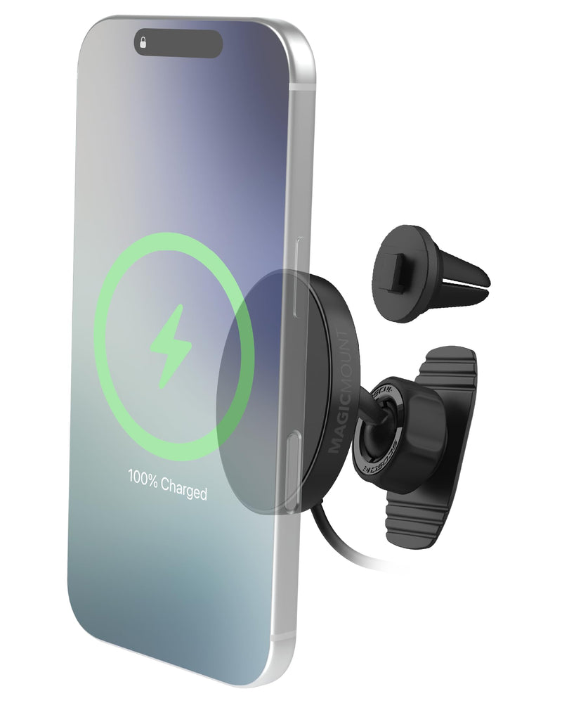 Scosche MPQTRDV Qi2 MagSafe Car Mount Charger 25W Fast Wireless Charging Phone Holder for Vent or Dashboard, Magnetic Cell Phone Mount Compatible with iPhone 17/16/15/14/13 Series & Samsung Galaxy S25