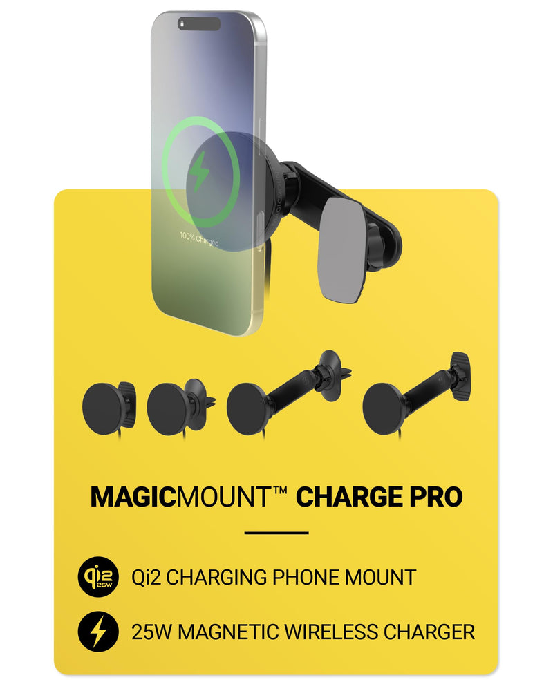 Scosche Qi2 MagSafe Car Mount Charger 25W Fast Wireless Phone Holder with 5-in-1 Mounting Options for Vent, Dashboard, Swing Arm, Back-of-Display, Compatible with iPhone 17/16/15/14/13 & Samsung S25