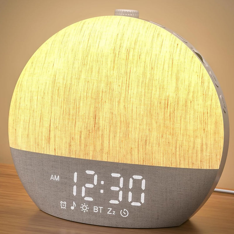 LIORQUE Sunrise Alarm Clock, Digital Alarm Clocks Bedside, Wake up Light with White Noise for Heavy Sleepers, 30 Sleep Sounds, Sleep Timer, Adjustable Volume & Brightness,Screen Free Design, Bluetooth