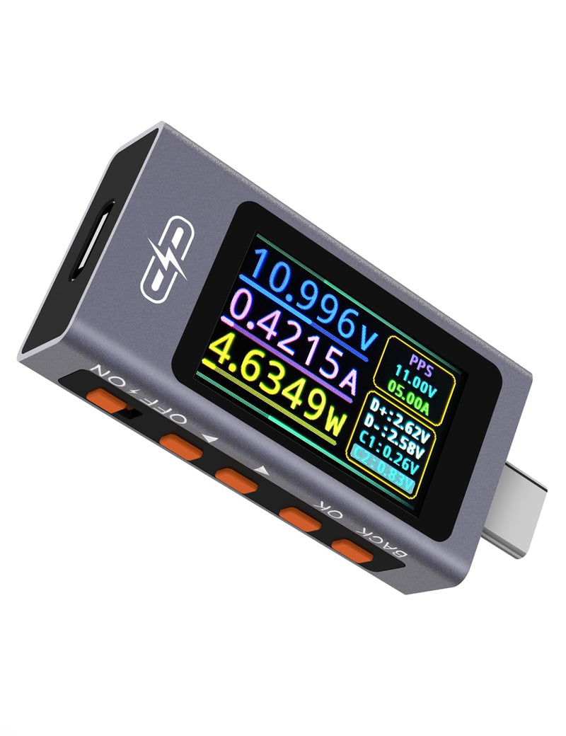 UT01C USB Tester, 3.3-40V 0-12A USB C Cable Tester, Voltage Current Power Tester Multimeter, Fast Charging Protocol Detection Ripple Measurement, PD2.0/PD3.1, QC2.0/QC3.0/QC4.0 (Purple) Purple