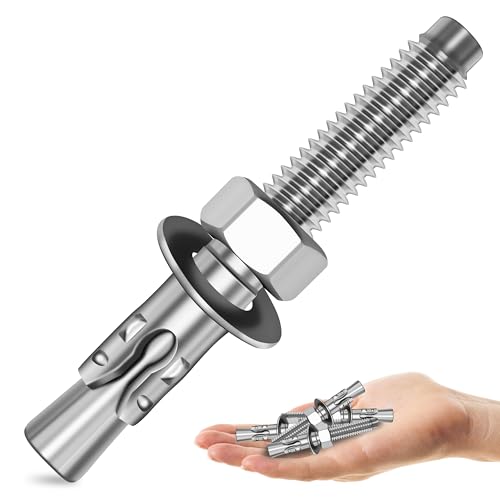 Mywish 3/8 x 3 Inch Wedge Anchors, 10Pcs 304 Stainless Steel Industrial 3/8 Heavy Duty Industrial Masonry Wdege Anchor Bolts for Brick Cement and Concrete, Bright Finish 3/8 x 3"
