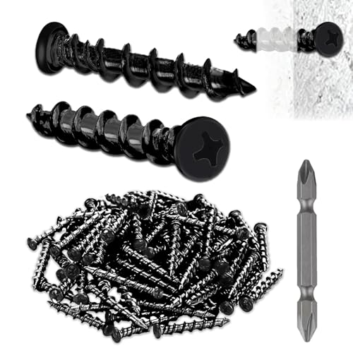 Drywall Anchors with Screwdriver Bit Included, 1/4 x 1-1/2 Inch Black Coated Pan Head Alloy Steel, 100-Pack Heavy Duty Wall Anchors for Drywall, Wood & Masonry Materials