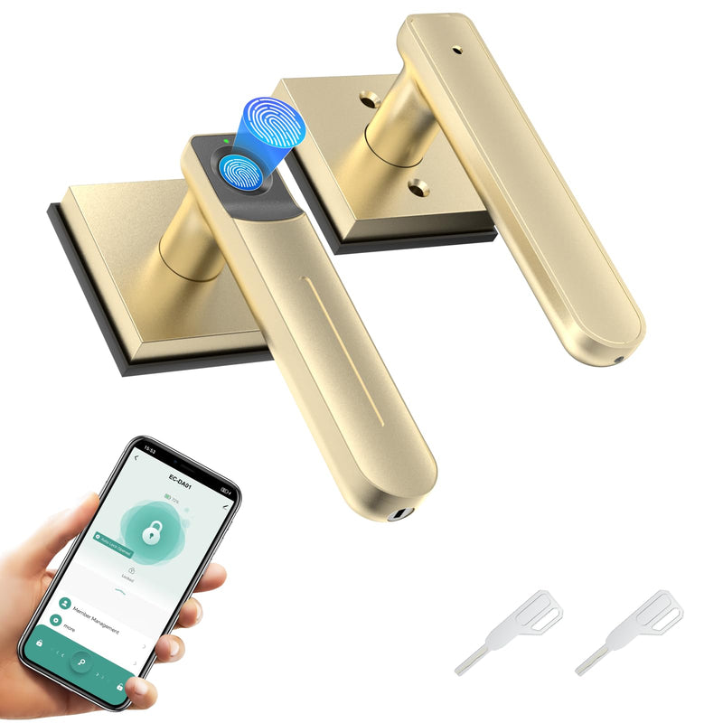 Fingerprint Door Lock & Biometric Door Knob with App – 3-in-1 Keyless Entry Smart Door Lock with Auto-Lock & Interior Lockable, Secure Your Home, Office, Bedroom & Apartment Gold