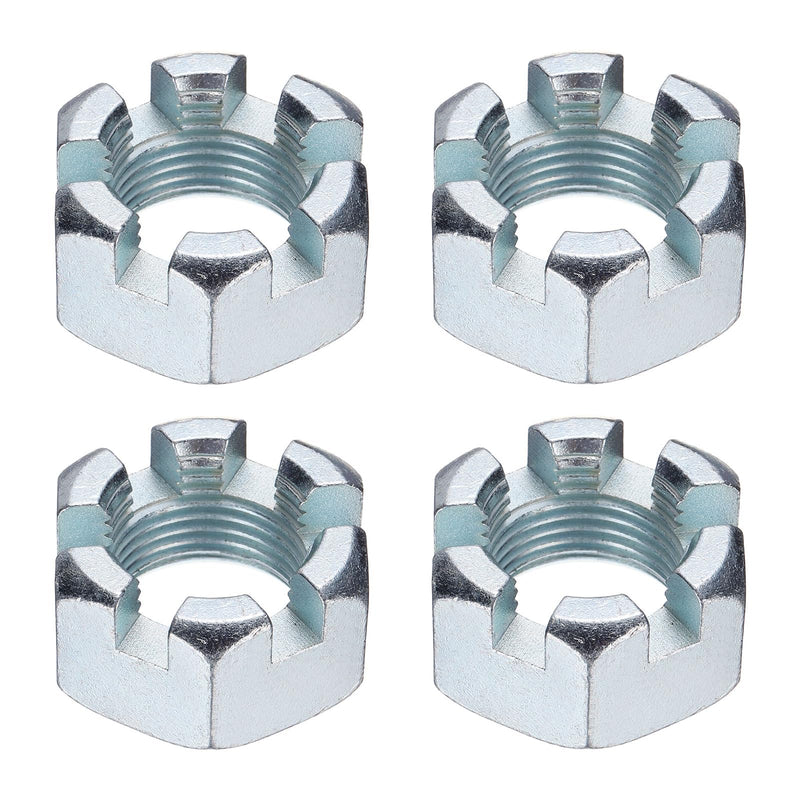 uxcell 1"-12 Hexagon Slotted Nut, Grade 6.8 Zinc-Plated Carbon Steel Hex Nuts Good for Machinery Repairing, Silver, 4Pcs 4