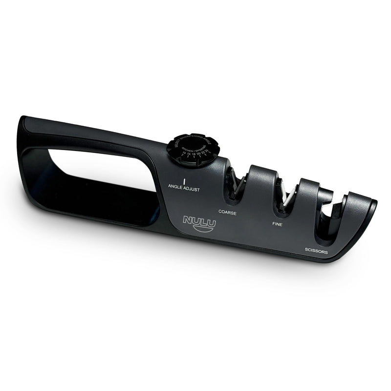 NULU Adjustable Knife Sharpener - Manual Knife Sharpener with Angle Control for Nulu & Traditional Knives, Ergonomic Design, Triple Sharpening System for Professional Results