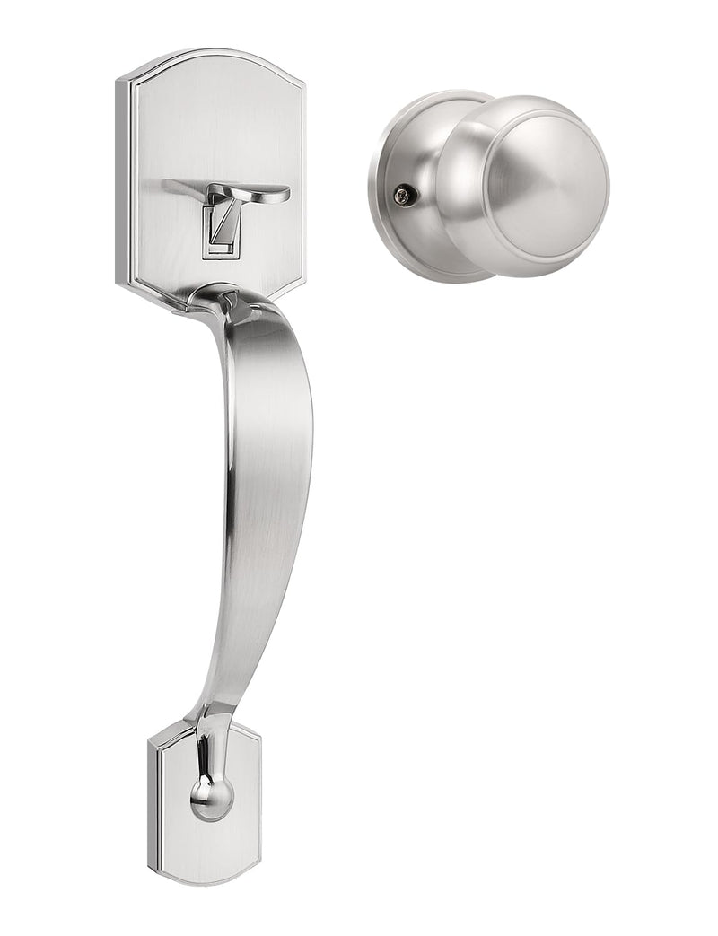 Tinewa Camelot Trim Lower Half Handleset, Upgated Entry Door Handle with Round Door Knob for Electronic Keypad, Brushed Nickel Finish Door Handle Lock Set 1 Pack Satin Nickel