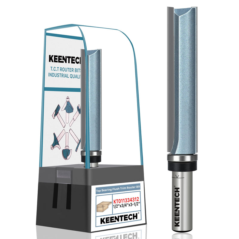 KEENTECH 1/2" Shank Flush Trim Router Bit with Top Bearing, Extra Long, Carbide Tipped Pattern Bit for Woodworking, Heavy Duty Template Cutting Tool, 3/4" Diameter x 3-1/2" Cutting Depth 1-Piece 1/2"(Shank) 3/4"(Dia.)*3-1/2"(Depth)