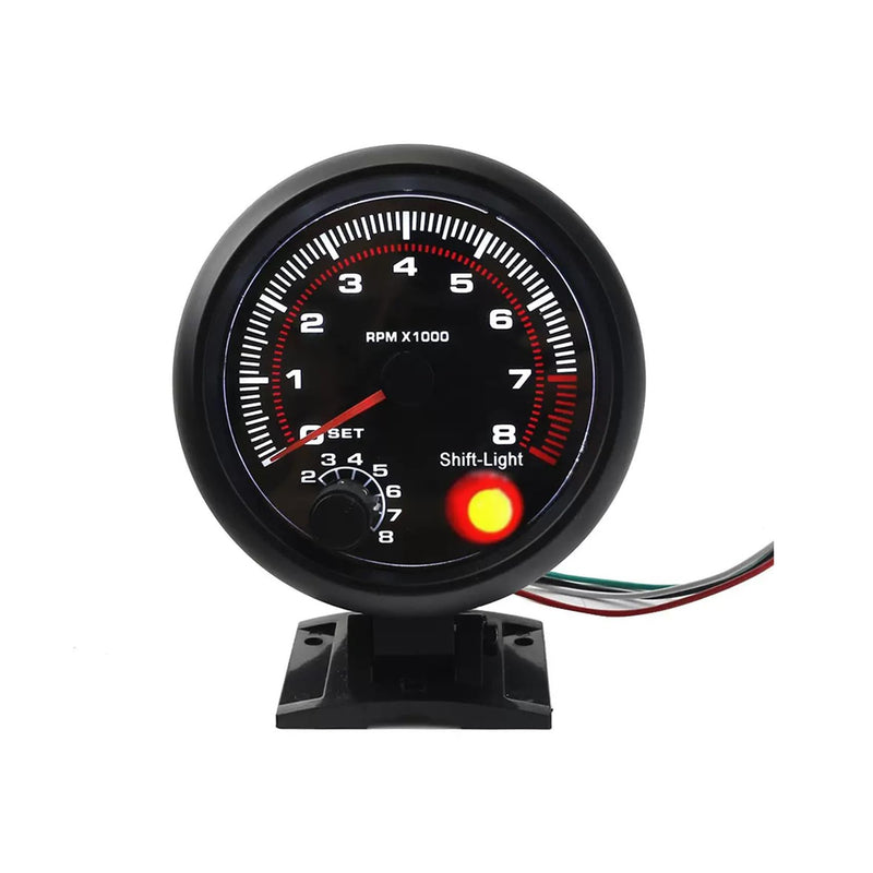 Universal 3.75" 12V White LED Backlit Tachometer Gauge with Red Shift Light for Auto Gasoline Car, 0-8000 RPM