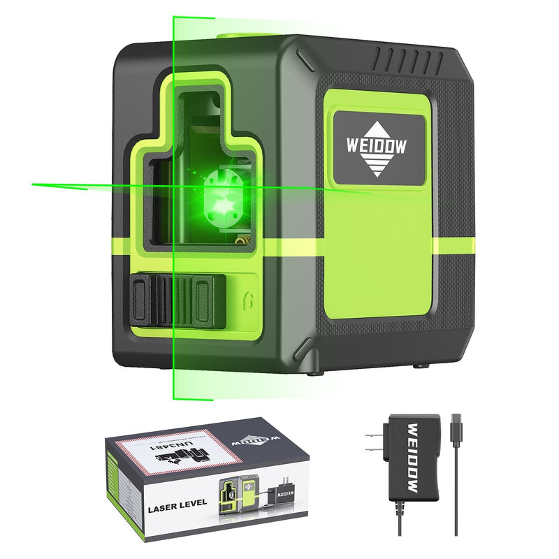 Weiddw laser level - Green Cross Line, for interior decoration, for vertical and horizontal measurement, 1200 mAh lithium battery, 10-hour standby time