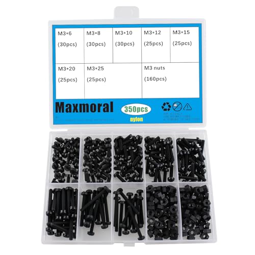 350PCS M3 Nylon Phillips Head Screw and Nut Set Industrial Hardware Fastener Flat Washers Assortment Kit