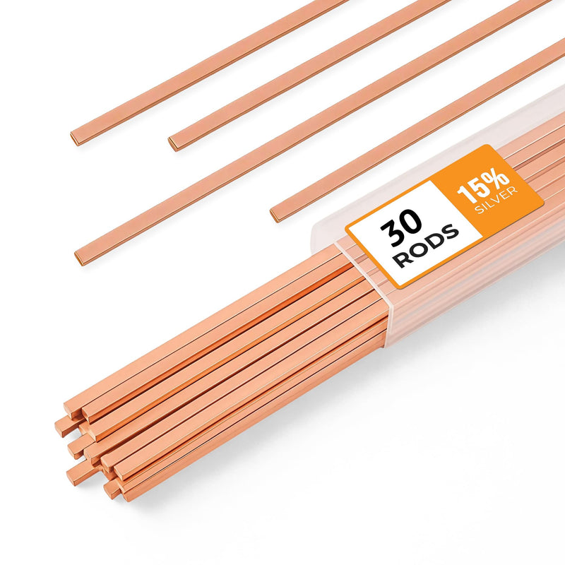 30pcs Brazing Rods AWS BCuP-5 15% Silver Solder Phos Copper Brazing Alloy Flat Welding Rods 0.050"x1/8"x10" for HVAC, Refrigeration, and Industrial Applications 30 PCS - 10 Inch