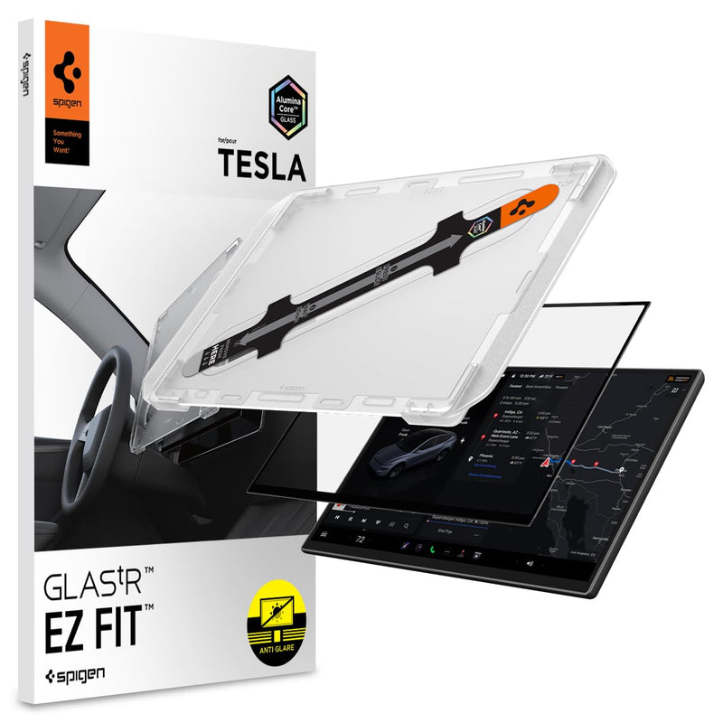 Spigen GlasTR EZ FIT Screen Protector Matte Finish for Model Y (2026) | Aluminacore 10H+ Tempered Glass, Auto Align Tray, Anti-Fingerprint, Designed for Model Y Premium/Performance/L (2026) 16" 16-inch 2026 Model Y