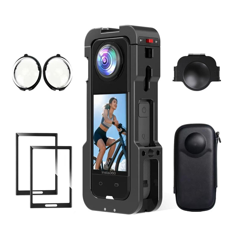 Metal Camera Case for Insta360 X5, Full Accessories Kit Compatible with Insta360 X5 Include Aluminum Alloy Protective Camera Cage | Silicone Lens Cap Guard | Screen Protector | Carrying Case