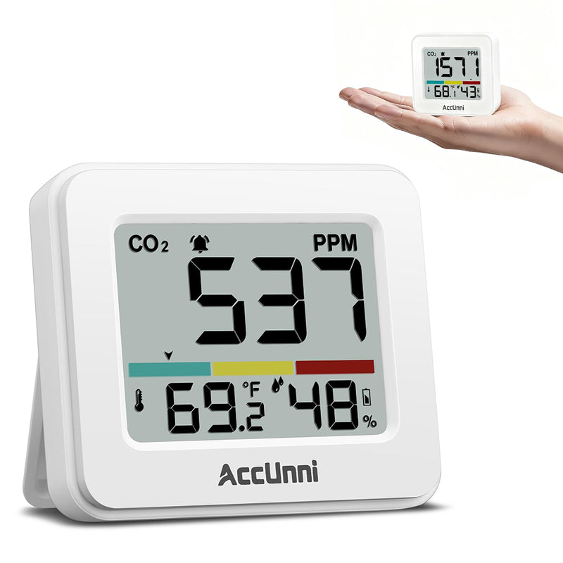 CO2 Monitor Air Quality Monitor Indoor Battery Powered, Portable Temperature Humidity Meter, CO2 Alarm for Home, Hotel, Cars, Office or School
