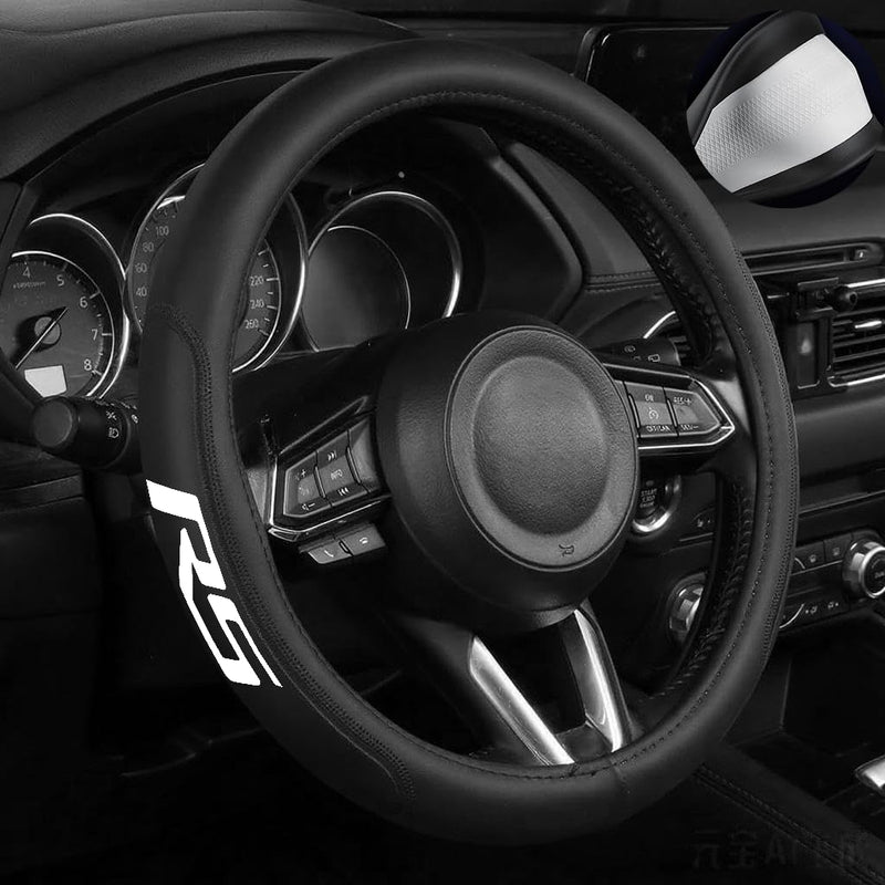  [AUSTRALIA] - Leather Steering Wheel Cover for RS with a Rubber Inner Ring fit for 14-15 Inch Compatible with RS Camaro Malibu Cruze Impala (RS-W) RS-W
